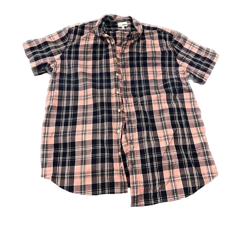 Sonoma XXL casual button down, salmon and blue checkered pattern